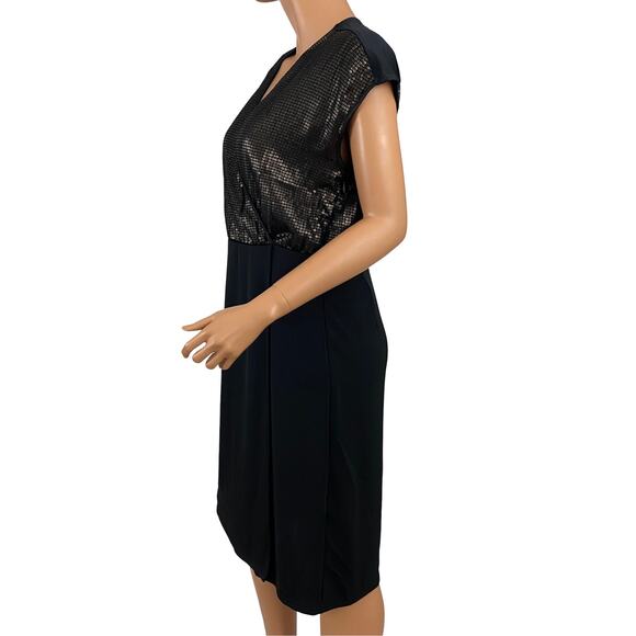 Narciso Rodriguez for Design Nation Faux Wrap Black Gold Sequin Dress - Size M - Picture 6 of 11